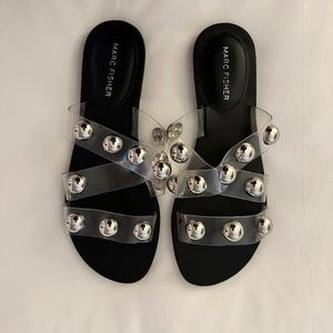 Marc Fisher Bryte Flat Clear Stud Slide Sandals 8M